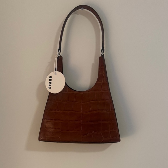 STAUD Handbags - NWT STAUD Rey Brown Croc-Embossed leather Shoulder Bag